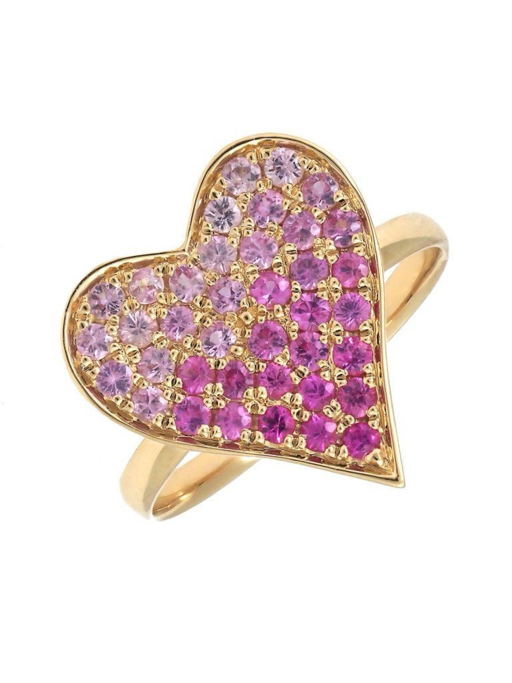 14K Real Solid Yellow Gold Natural Pink Sapphire Heart Ring 15×17mm